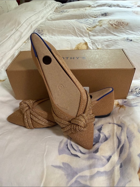 Rothy's Shoes - Rothy's Metallic Tan Knot-Front Pointed Flats